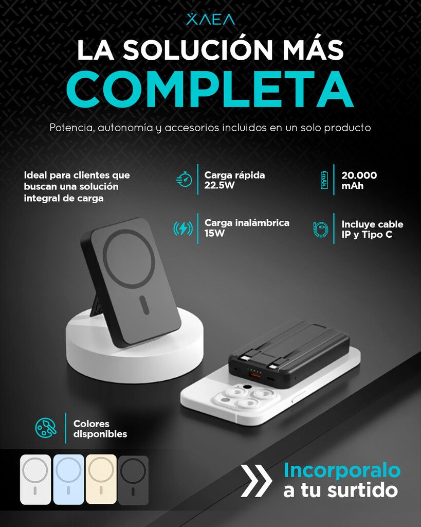 POWER BANK TARS KJ-790 WIRELESS 20000 MAH MODX-00CE - XAEA - BLANCO - Imagen 4